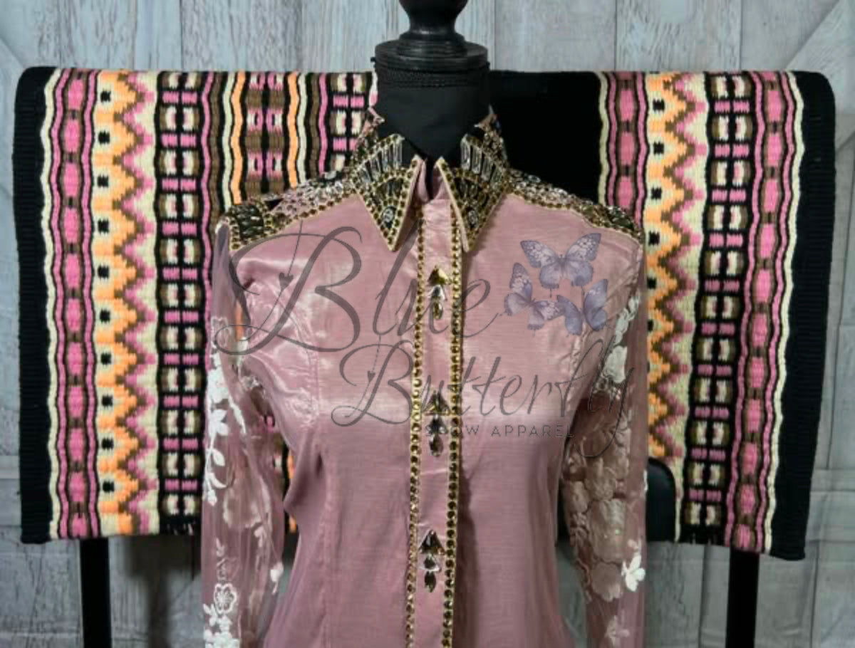 Dusty Pink Shera Day Shirt with Lace Sleeves ~Sapphire Line